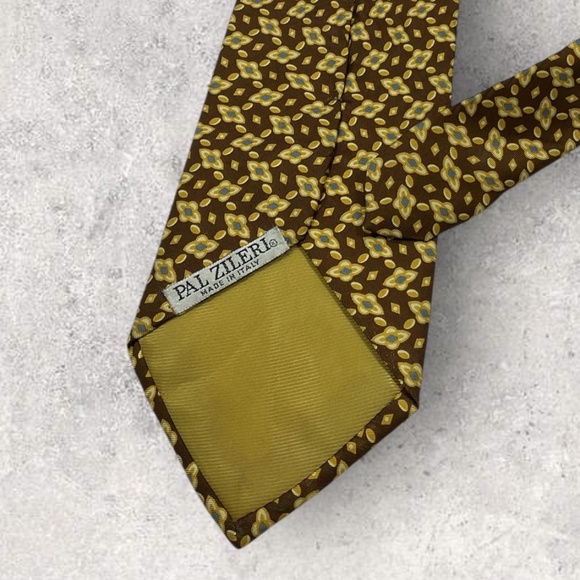 PAL ZILERI Brown/Beige/Blue Geometric Floral Silk LUXURY Tie ITALY - Picture 4 of 5